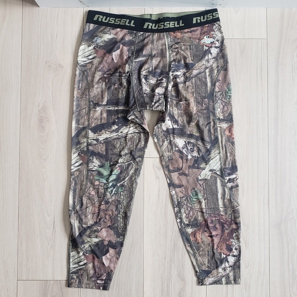 Russell Compression Leggings Mens 2XL Camo Mossy Oak Hunting Base Layer Pants